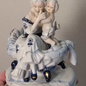 Victorian Porcelain Figurine with Blue and Gold Accents